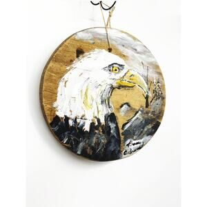 Hand Made Oil Paint Eagle Signed  Round 7.5"